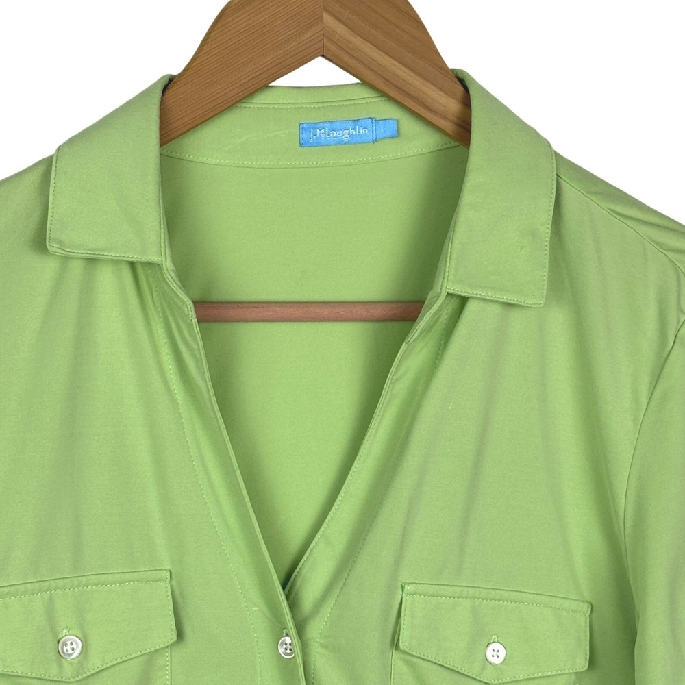 J. McLaughlin Womens ¾ Sleeve Button Down Shirt Top Sz L Green Preppy Spring - Picture 2 of 10